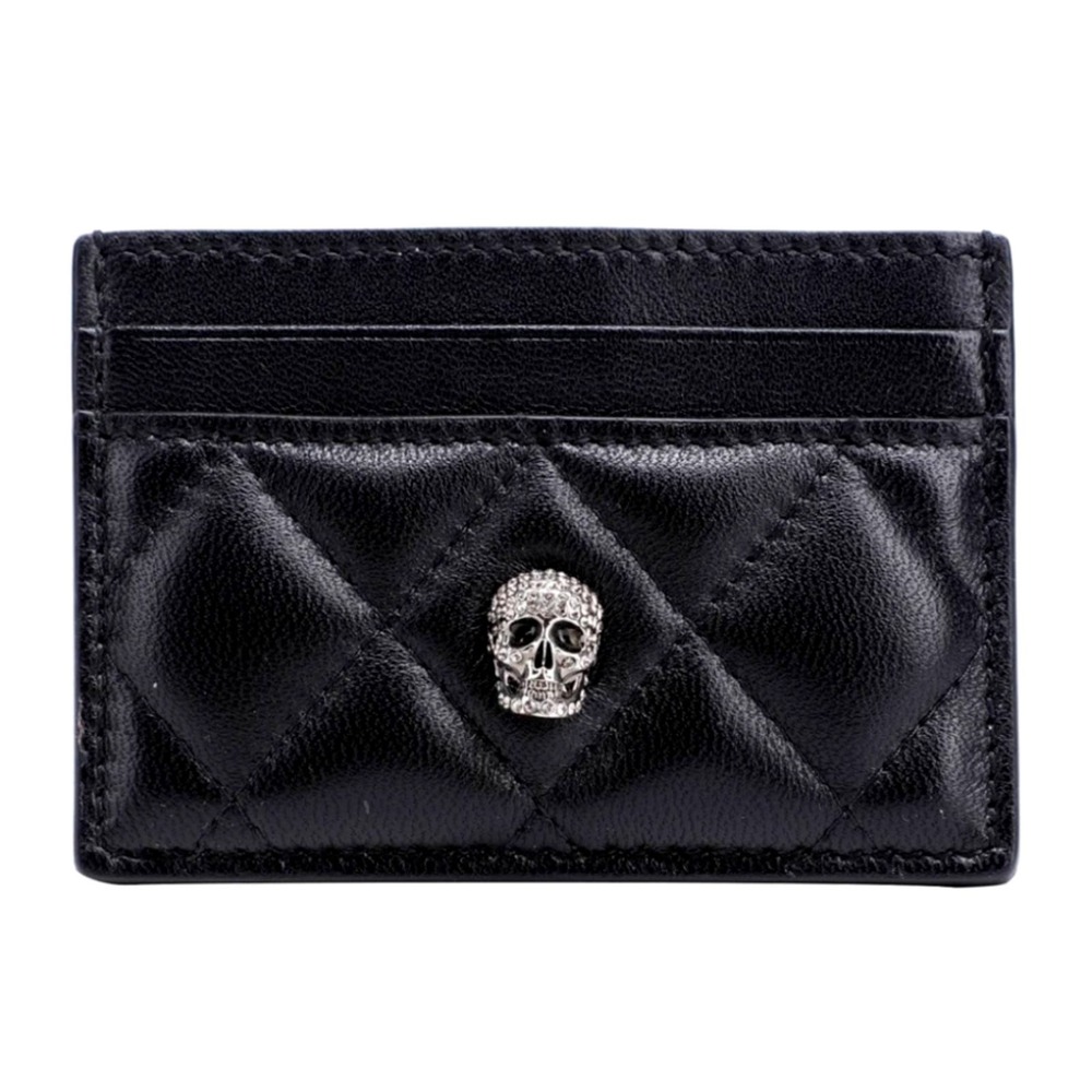 Alexander McQueen Quilted Leather Skull Card Holder Black - Picture 1 of 4